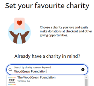 Screenshot of page to select your favourite charity.