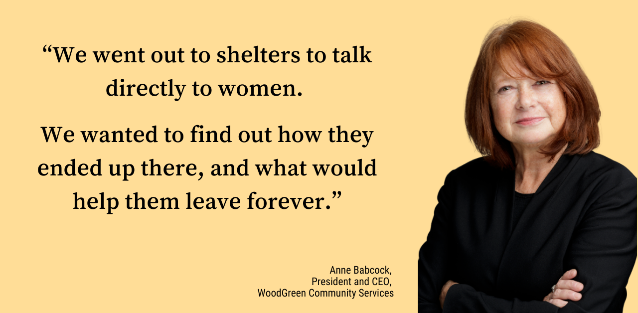 A quote from a woman with shoulder length red hair wearing a black blazer and 